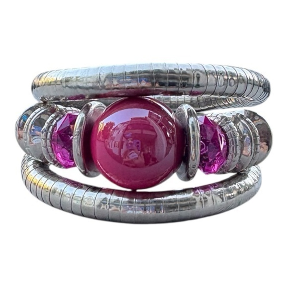 Urthn Rhodium Plated Adjustable Kada Taj Pearl Alloy Silver Bangle Bracelet